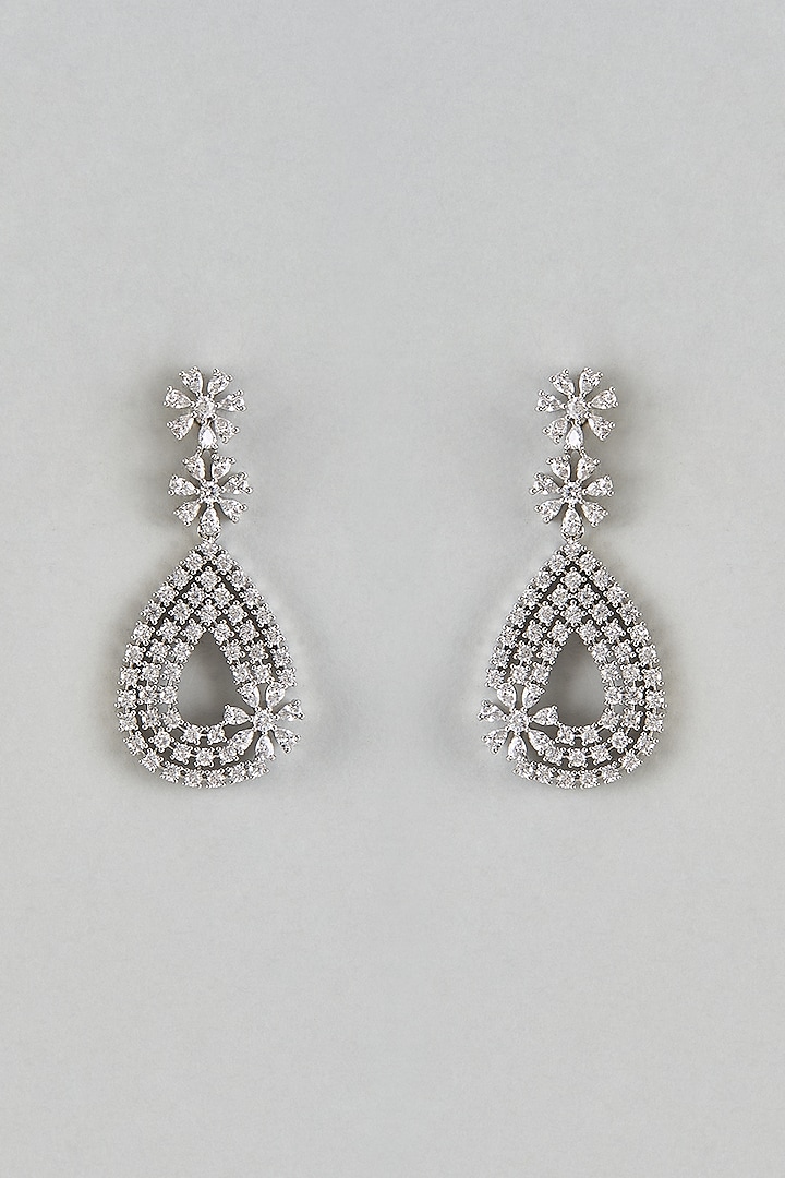 White Finish Zircon Dangler Earrings by Aster