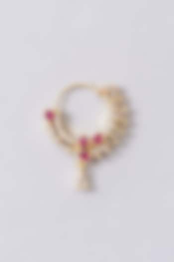 Gold Finish Zircon & Red Stone Nose Ring by Aster