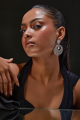 White Finish Zircon Dangler Earrings by Aster