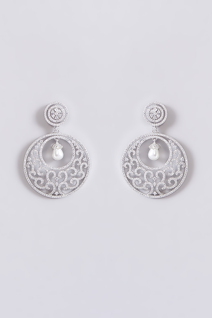 White Finish Zircon Dangler Earrings by Aster at Pernia's Pop Up Shop