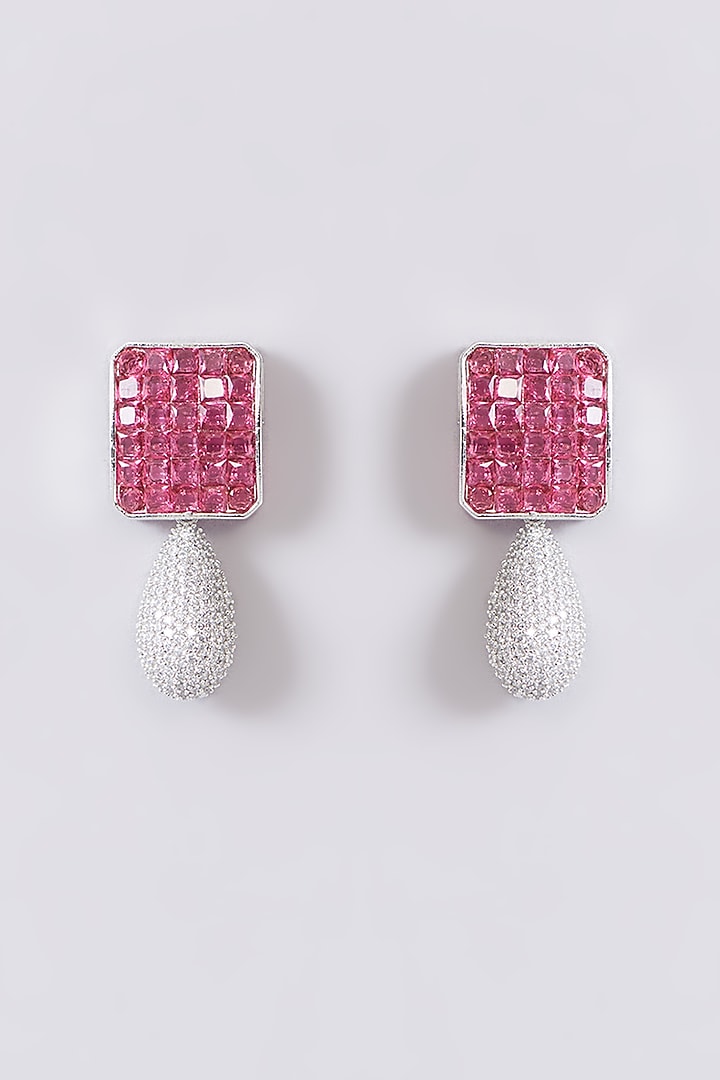White Finish Zircon & Red Stone Dangler Earrings by Aster at Pernia's Pop Up Shop