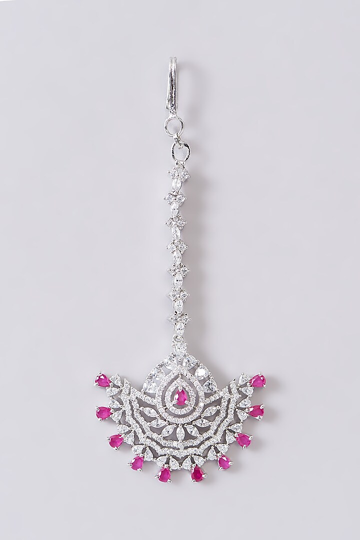 White Finish Zircon & Red Stone Maangtikka by Aster at Pernia's Pop Up Shop