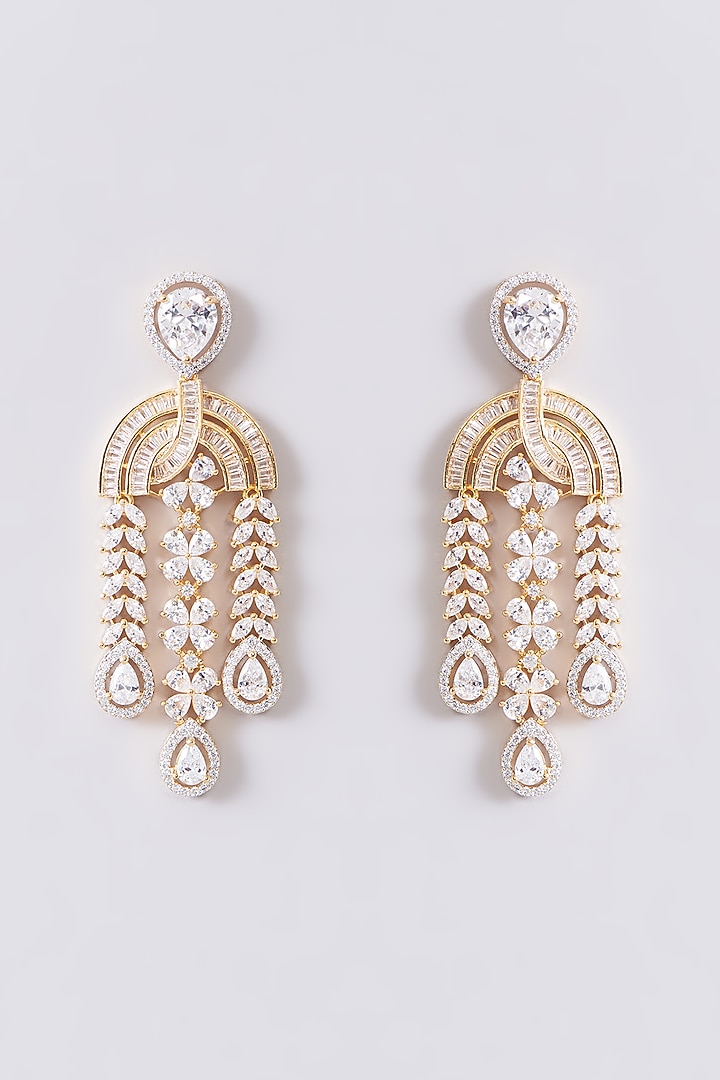 Gold Finish Zircon Dangler Earrings by Aster at Pernia's Pop Up Shop