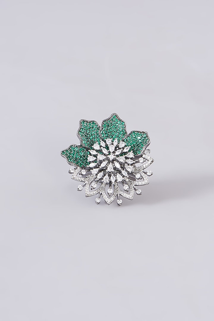 White Finish Zircon & Green Stone Ring by Aster at Pernia's Pop Up Shop