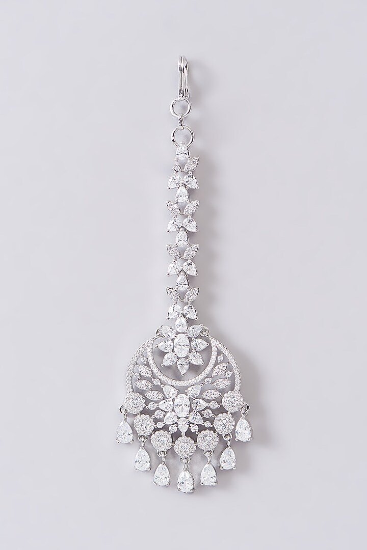 White Finish Zircon Maangtikka by Aster at Pernia's Pop Up Shop