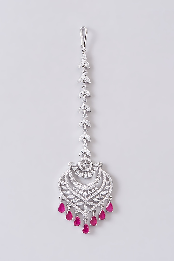 White Finish Zircon & Red Stone Maangtikka by Aster at Pernia's Pop Up Shop