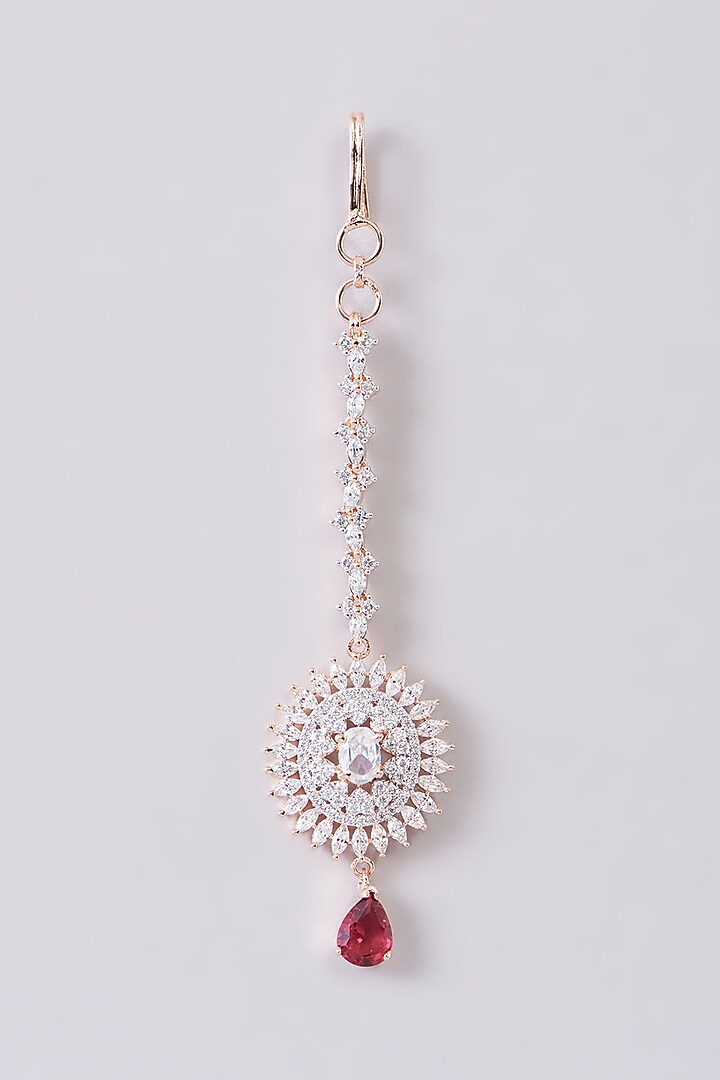 White Finish Zircon & Red Stone Maangtikka by Aster at Pernia's Pop Up Shop
