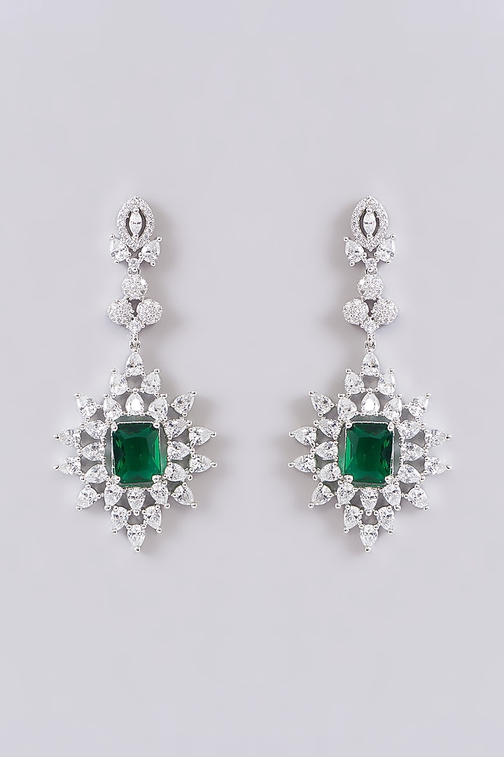 White Finish Zircon & Green Stone Necklace Set by Aster at Pernia's Pop Up Shop