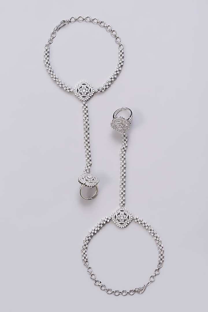 White Finish Zircon Hathphools (Set Of 2) by Aster at Pernia's Pop Up Shop