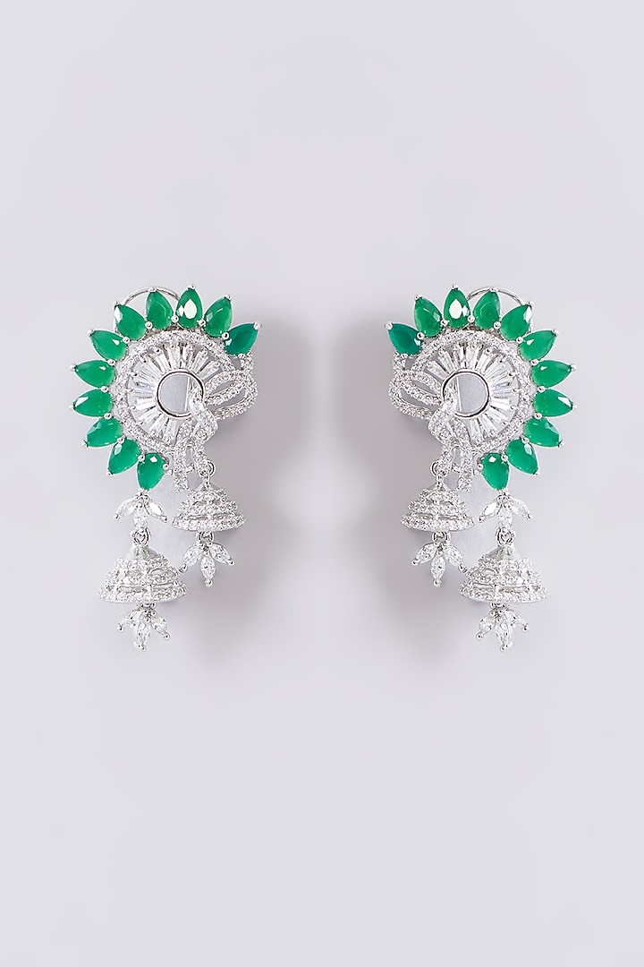 White Finish Zircon & Green Stone Dangler Earrings by Aster at Pernia's Pop Up Shop