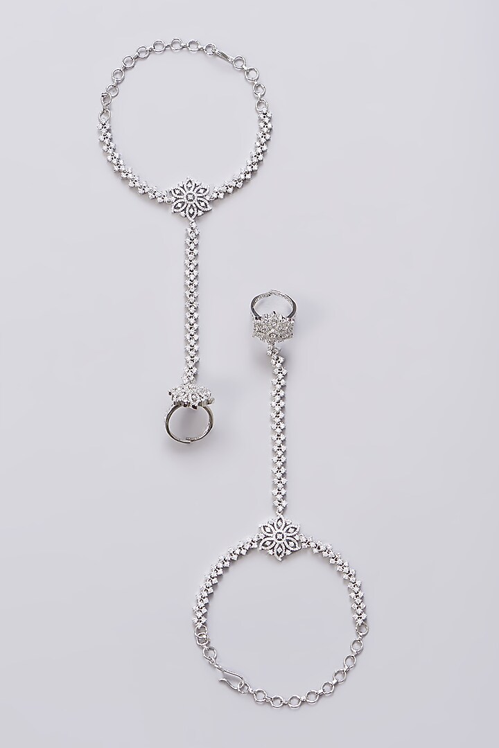 White Finish Zircon Hathphools (Set Of 2) by Aster at Pernia's Pop Up Shop