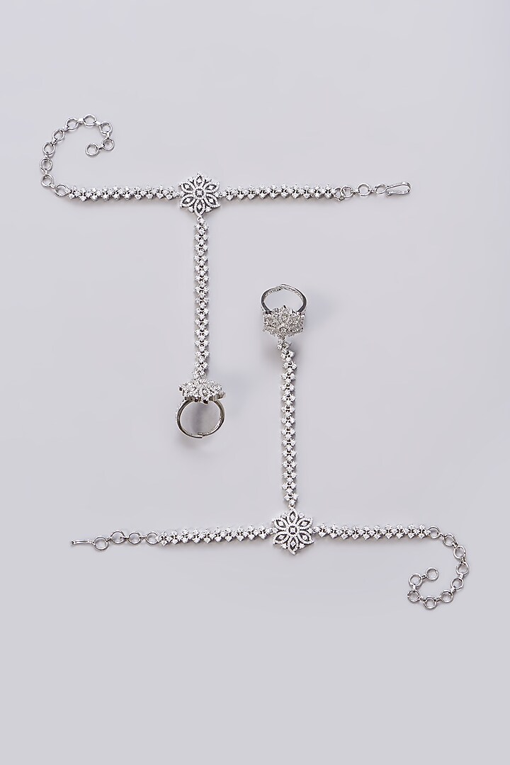 White Finish Zircon Hathphools (Set Of 2) by Aster at Pernia's Pop Up Shop