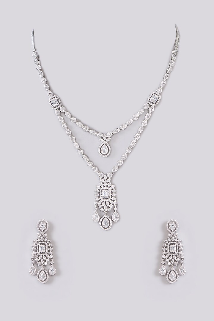 White Finish Zircon Layered Necklace Set by Aster at Pernia's Pop Up Shop