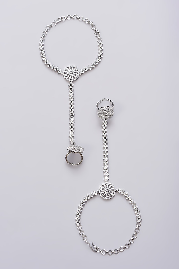 White Finish Zircon Hathphools (Set Of 2) by Aster at Pernia's Pop Up Shop