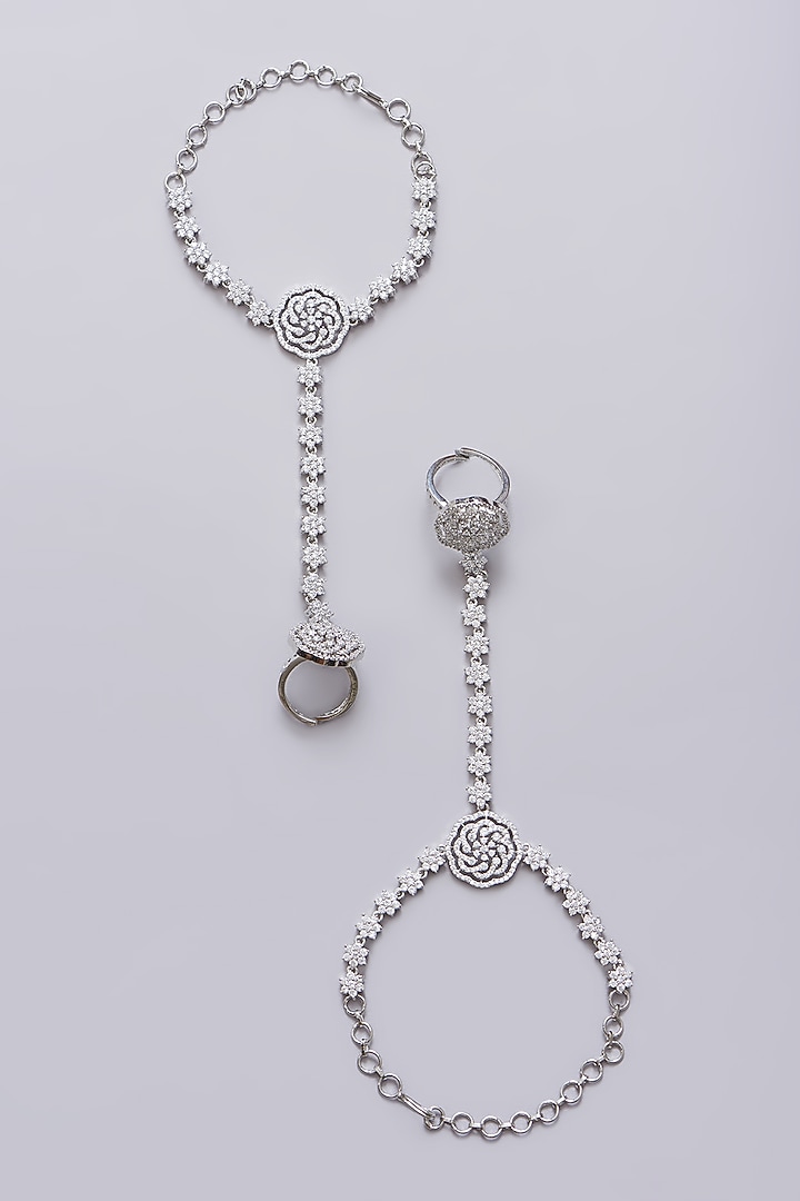 White Finish Zircon Hathphools (Set Of 2) by Aster at Pernia's Pop Up Shop