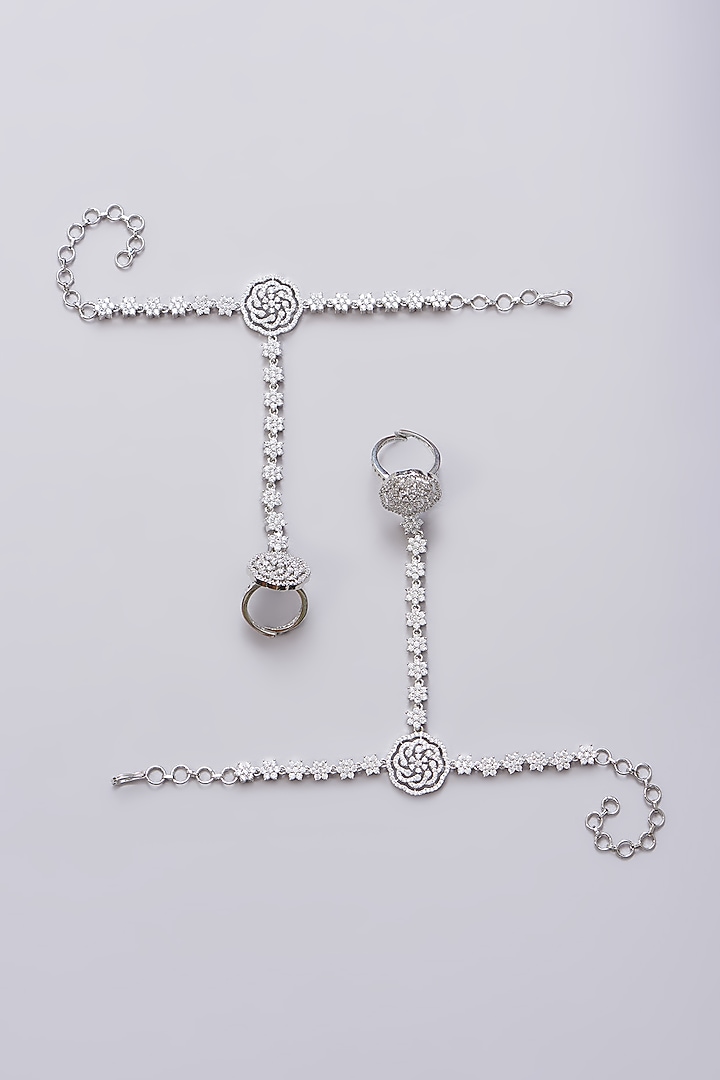 White Finish Zircon Hathphools (Set Of 2) by Aster at Pernia's Pop Up Shop