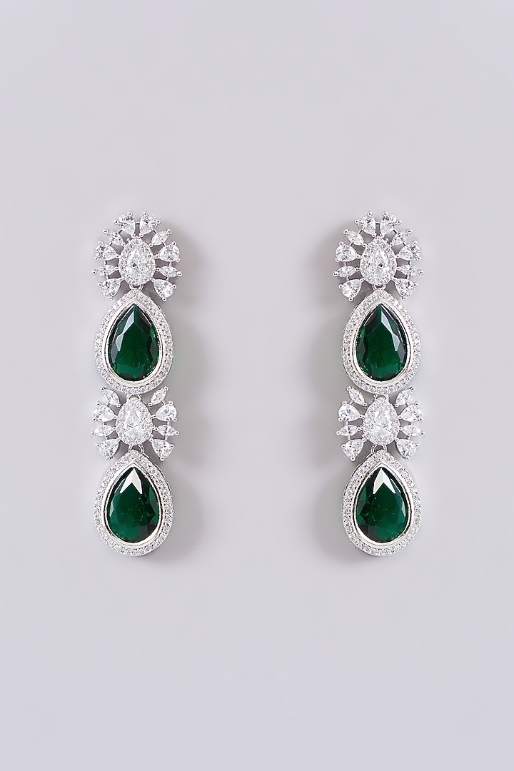 White Finish Zircon & Green Stone Necklace Set by Aster at Pernia's Pop Up Shop