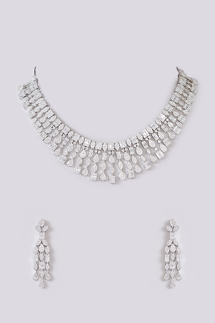 White Finish Zircon Necklace Set by Aster at Pernia's Pop Up Shop