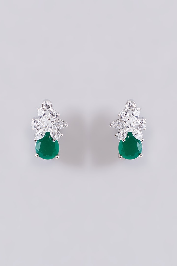 White Finish Zircon & Green Stone Necklace Set by Aster at Pernia's Pop Up Shop
