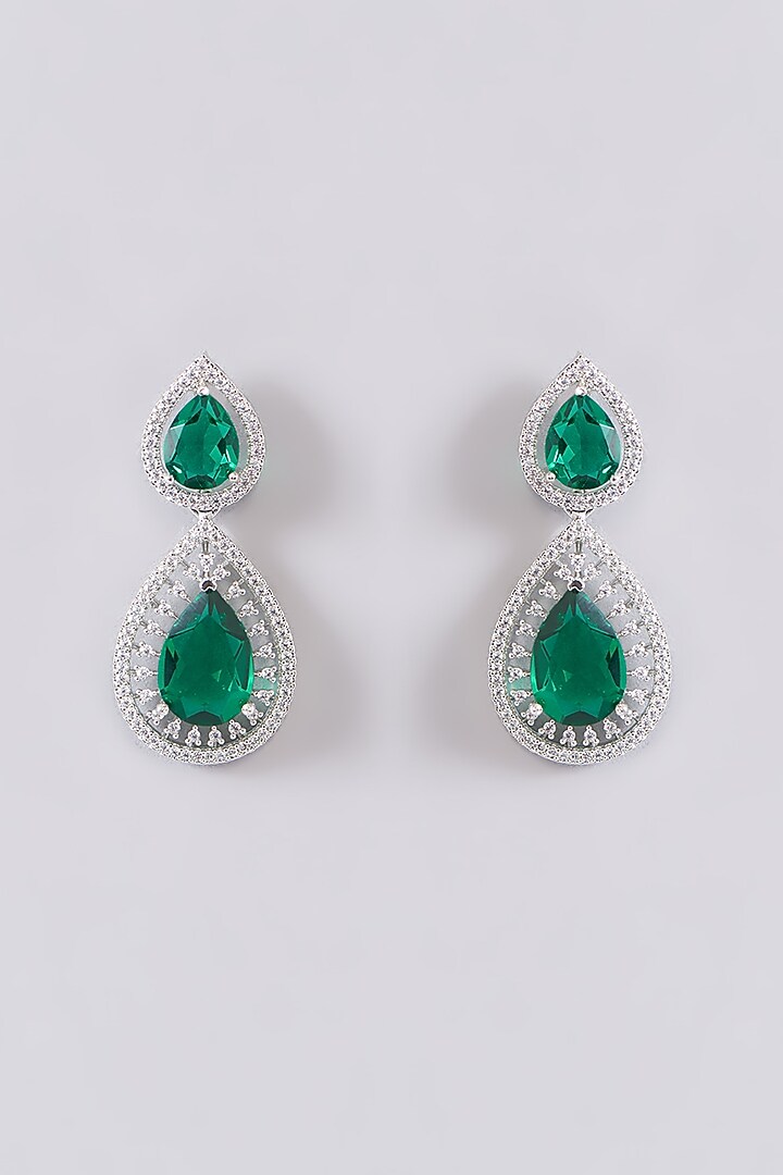 White Finish Zircon & Green Stone Necklace Set by Aster at Pernia's Pop Up Shop