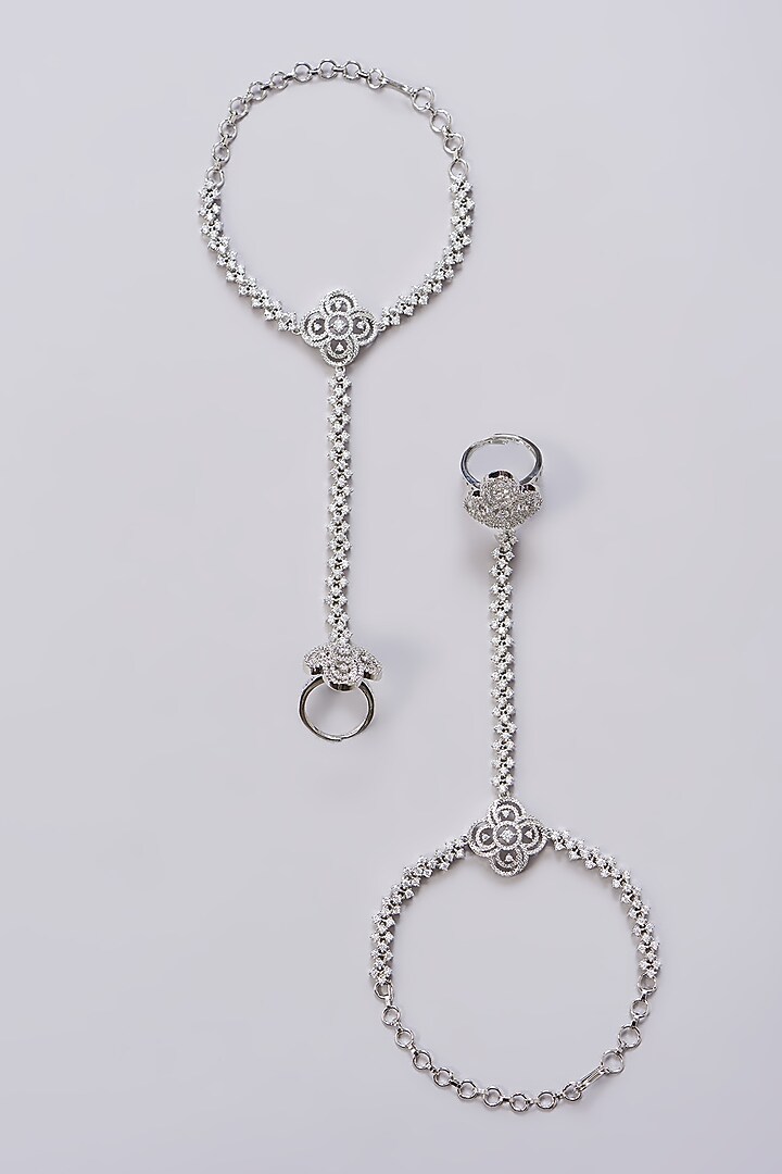 White Finish Zircon Hathphools (Set Of 2) by Aster at Pernia's Pop Up Shop