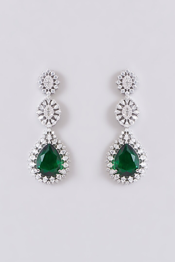 White Finish Zircon & Green Stone Layered Necklace Set by Aster at Pernia's Pop Up Shop