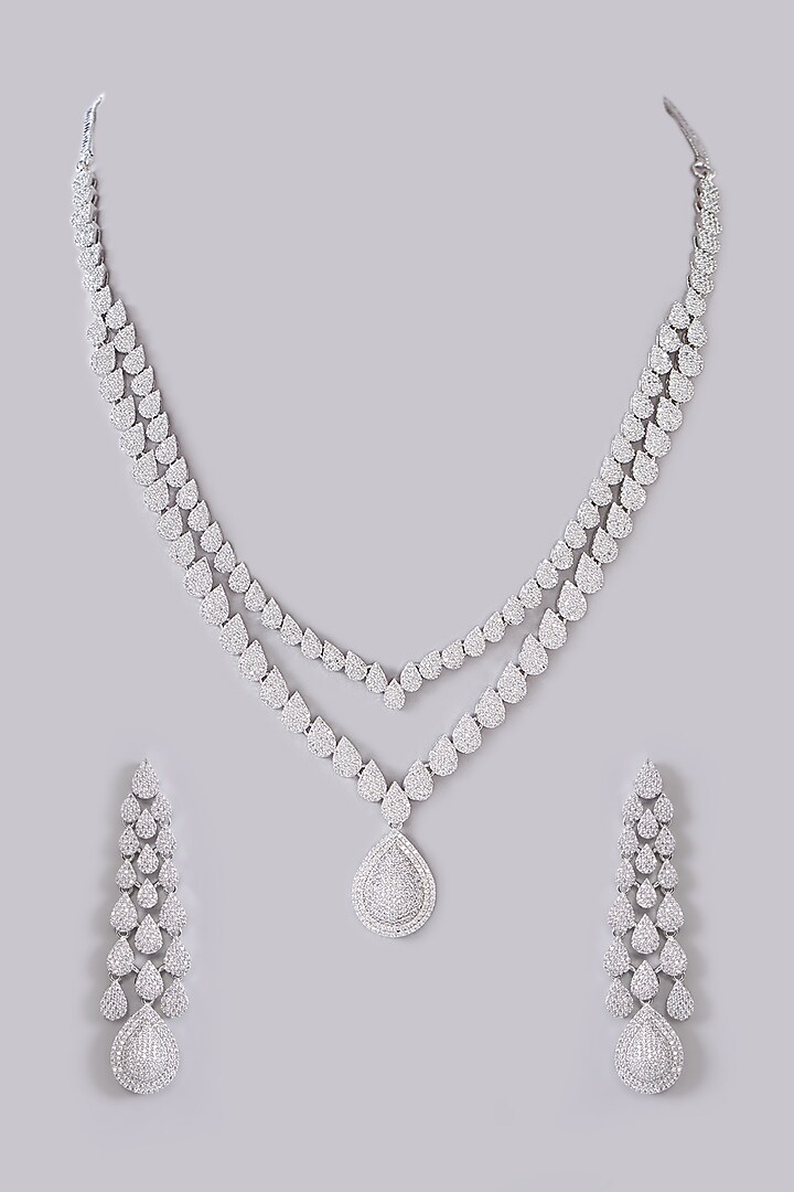 White Finish Zircon Layered Necklace Set by Aster at Pernia's Pop Up Shop