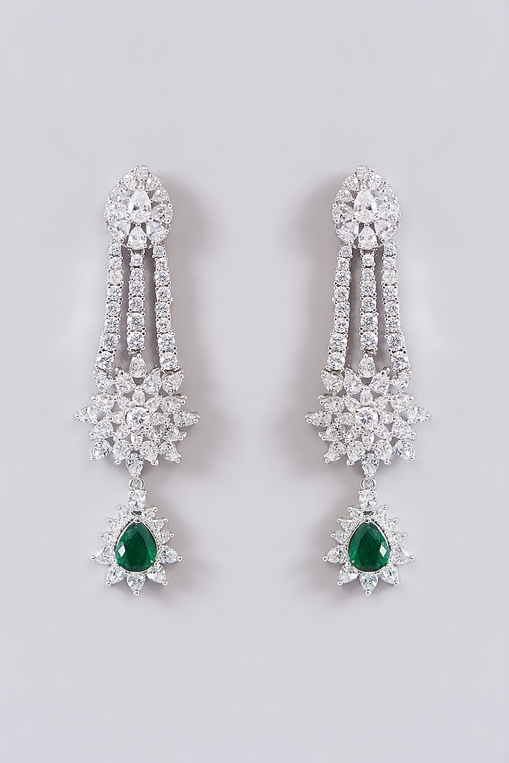 White Finish Zircon & Green Stone Layered Necklace Set by Aster at Pernia's Pop Up Shop