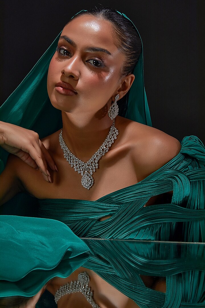 White Finish Zircon Necklace Set by Aster at Pernia's Pop Up Shop