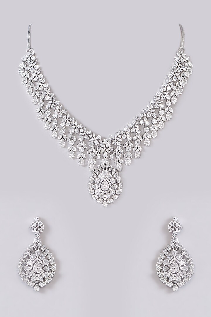 White Finish Zircon Necklace Set by Aster at Pernia's Pop Up Shop