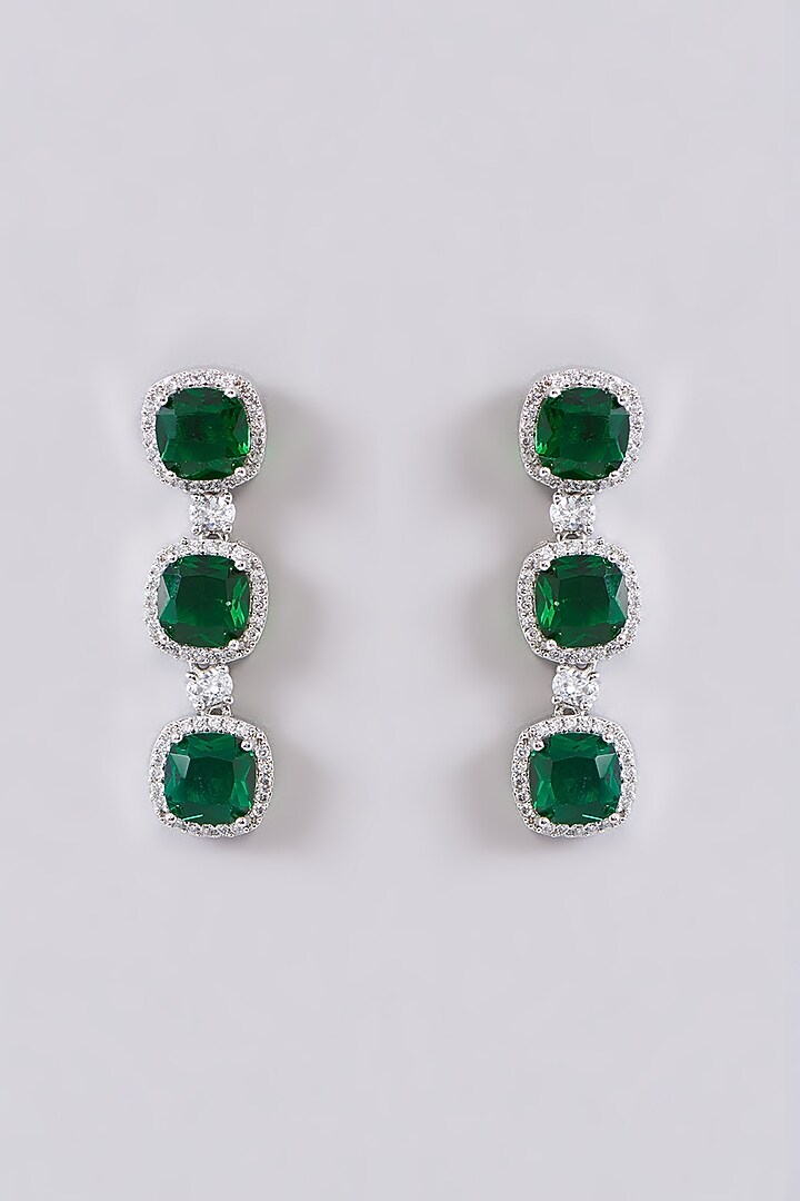 White Finish Zircon & Green Stone Necklace Set by Aster at Pernia's Pop Up Shop