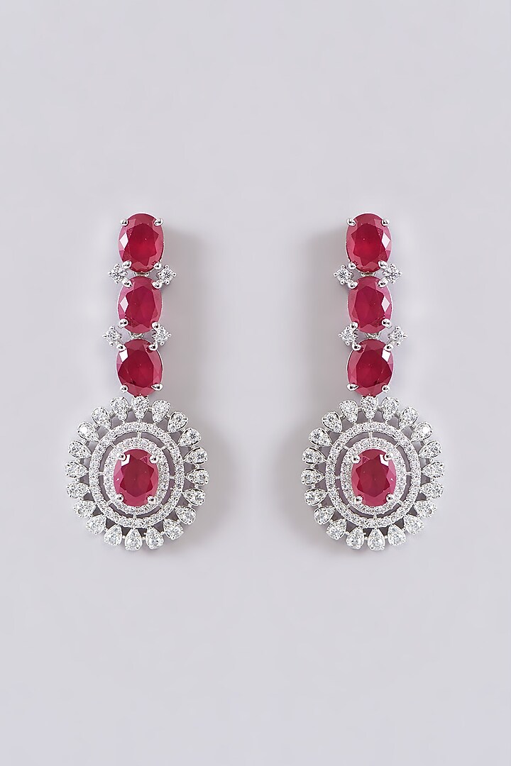 White Finish Zircon & Red Stone Necklace Set by Aster at Pernia's Pop Up Shop