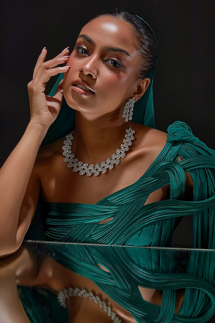 White Finish Zircon Necklace Set by Aster at Pernia's Pop Up Shop