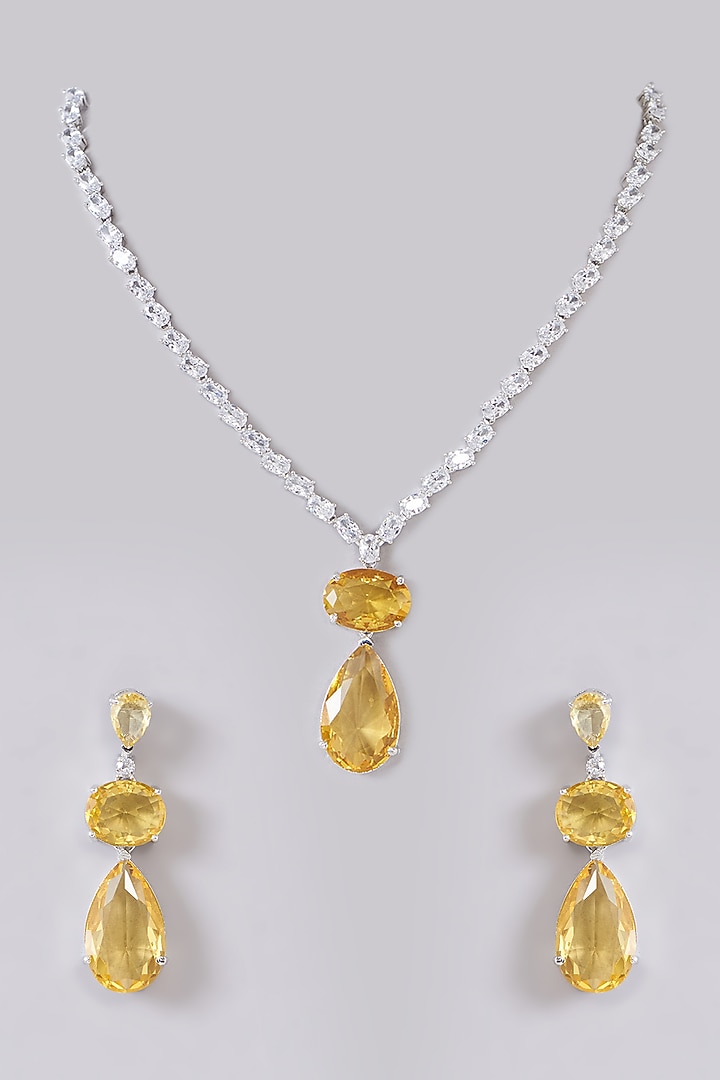 White Finish Zircon & Yellow Stone Necklace Set by Aster at Pernia's Pop Up Shop