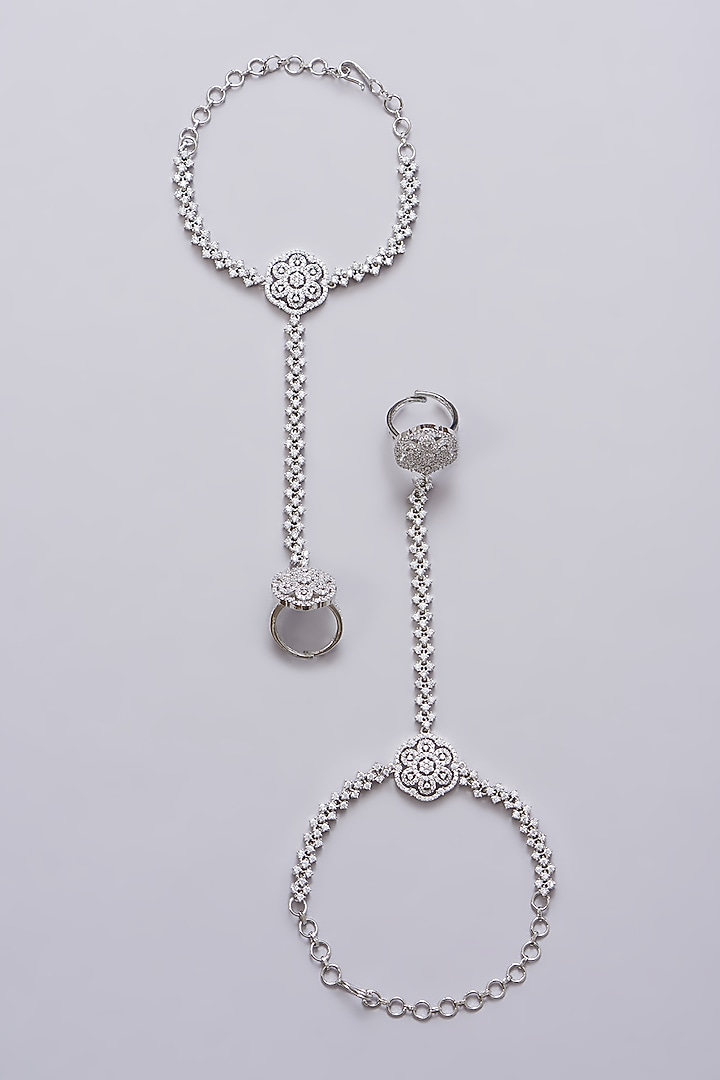 White Finish Zircon Hathphools (Set Of 2) by Aster at Pernia's Pop Up Shop