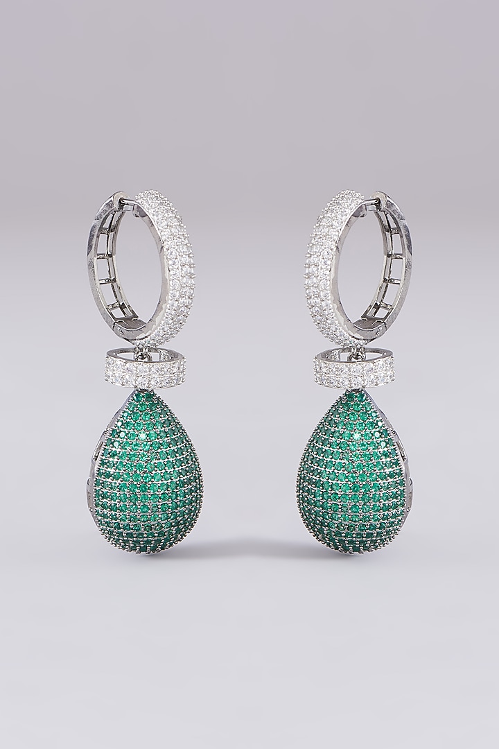 White Finish Zircon & Green Stone Dangler Earrings by Aster at Pernia's Pop Up Shop