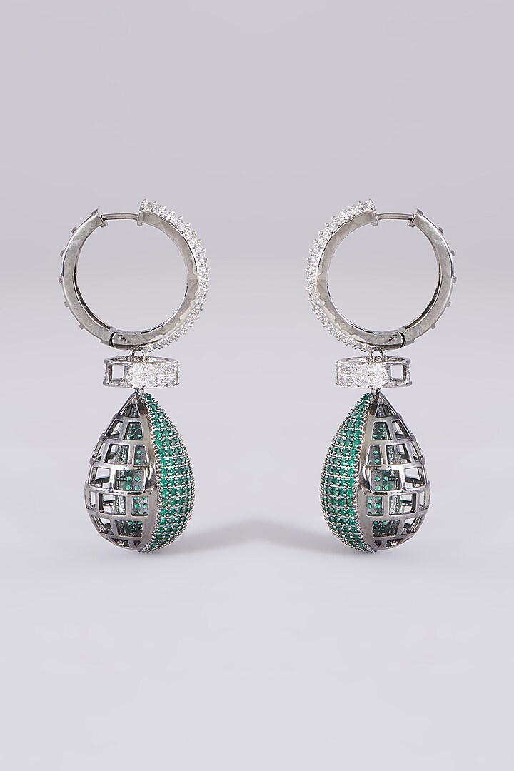 White Finish Zircon & Green Stone Dangler Earrings by Aster at Pernia's Pop Up Shop