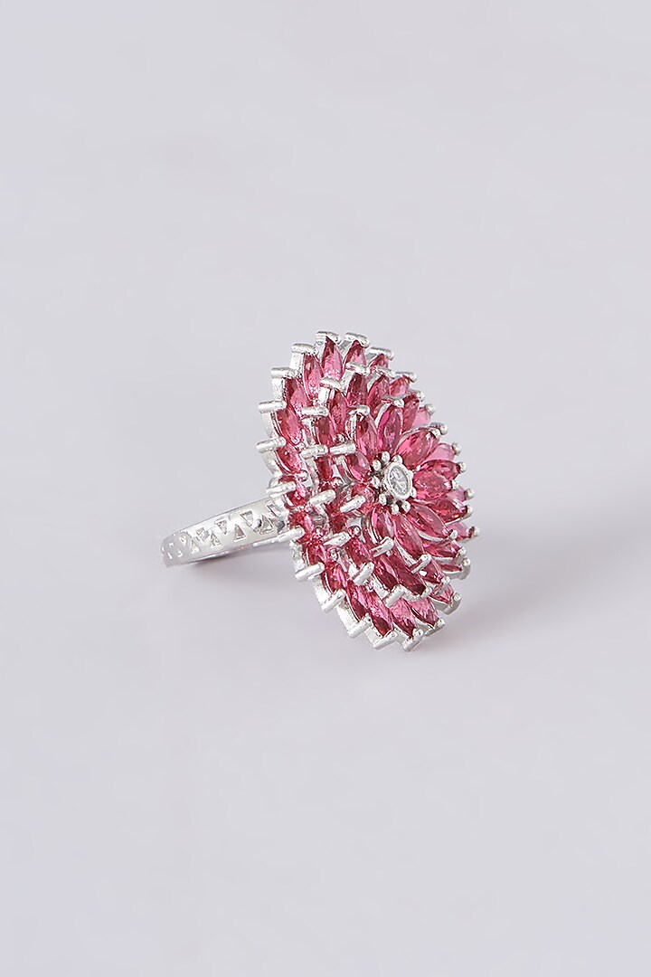 White Finish Zircon & Red Stone Ring by Aster at Pernia's Pop Up Shop