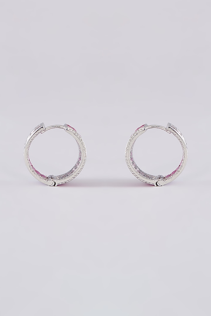 White Finish Zircon & Red Stone Hoop Earrings by Aster at Pernia's Pop Up Shop