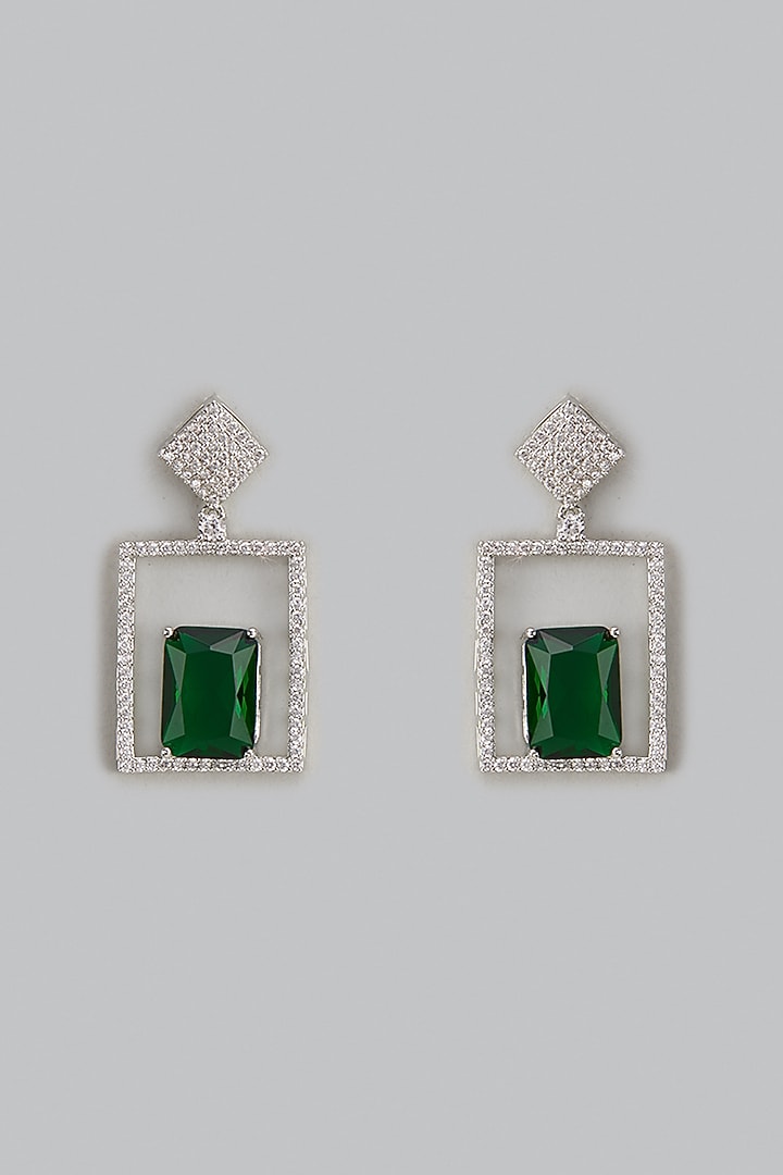 White Finish Zircon & Green Stone Dangler Earrings by Aster at Pernia's Pop Up Shop
