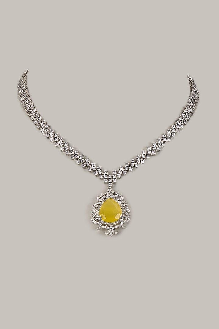 White Finish Yellow Stone & Zircon Necklace by Aster at Pernia's Pop Up Shop