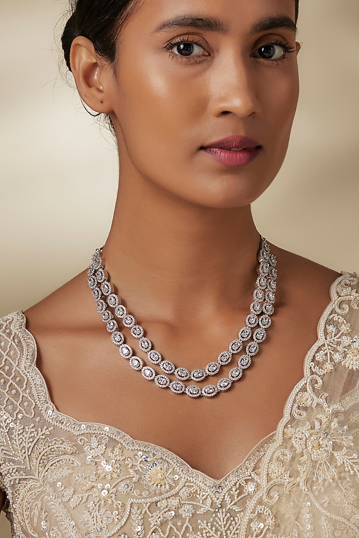 White Finish Zircon Layered Necklace by Aster at Pernia's Pop Up Shop