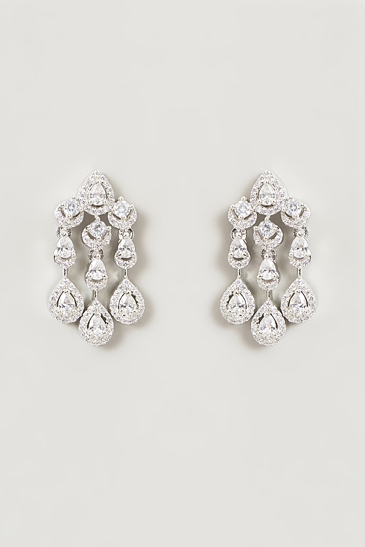 White Finish Zircon Dangler Earrings by Aster at Pernia's Pop Up Shop