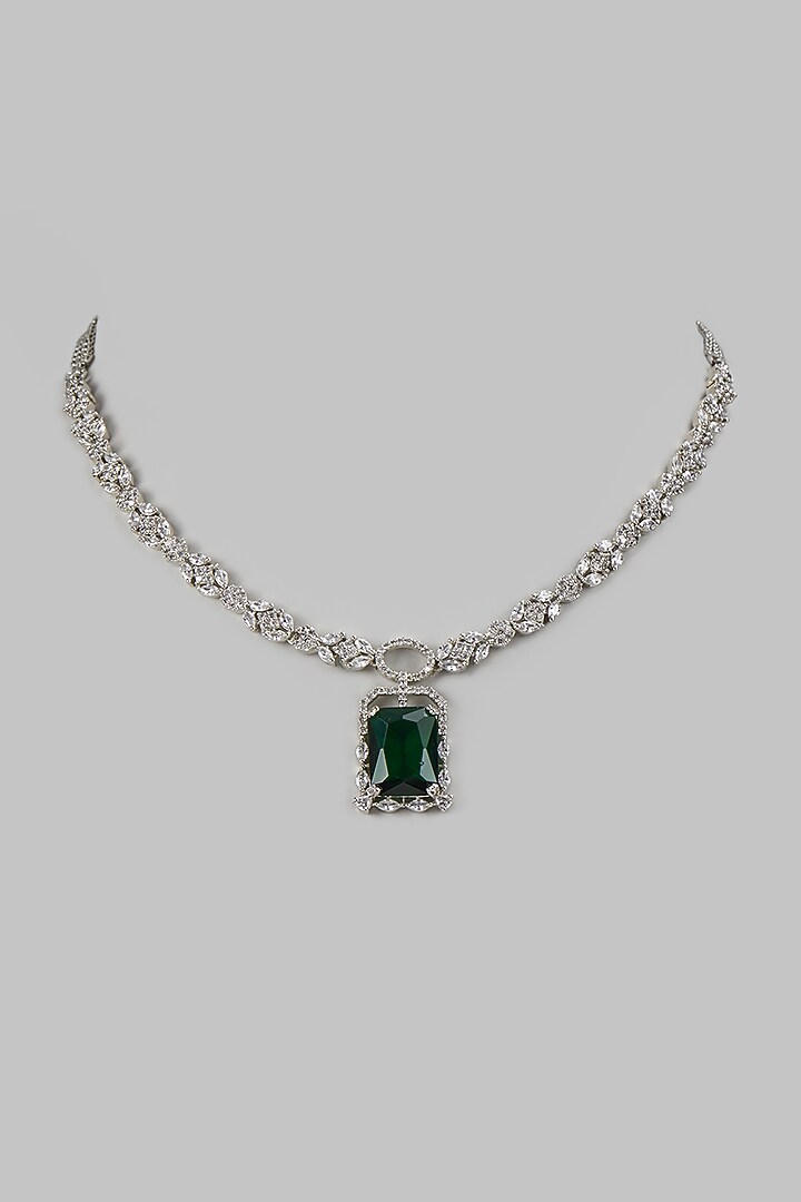 White Finish Emerald Stone Necklace Set by Aster at Pernia's Pop Up Shop