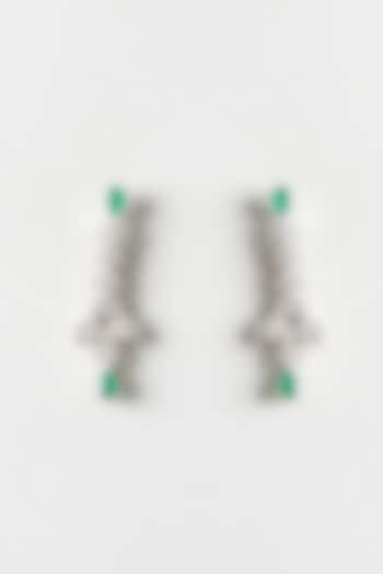 White Finish Zircon & Emerald Synthetic Stone Dangler Earrings by Aster at Pernia's Pop Up Shop