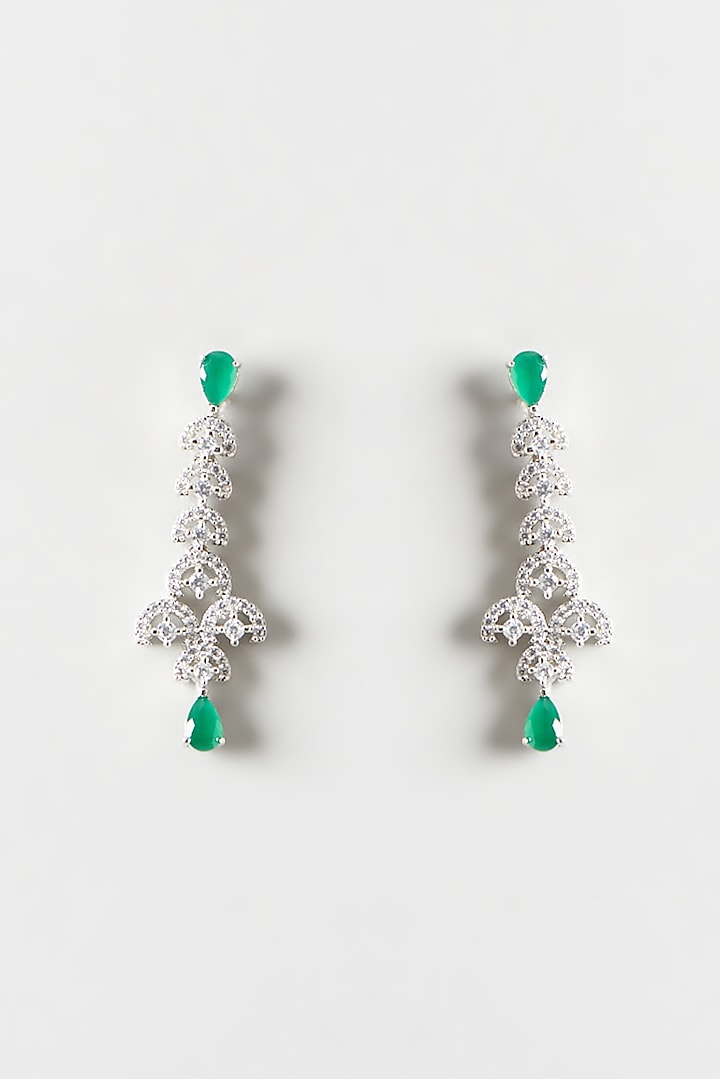 White Finish Zircon & Emerald Synthetic Stone Dangler Earrings by Aster at Pernia's Pop Up Shop