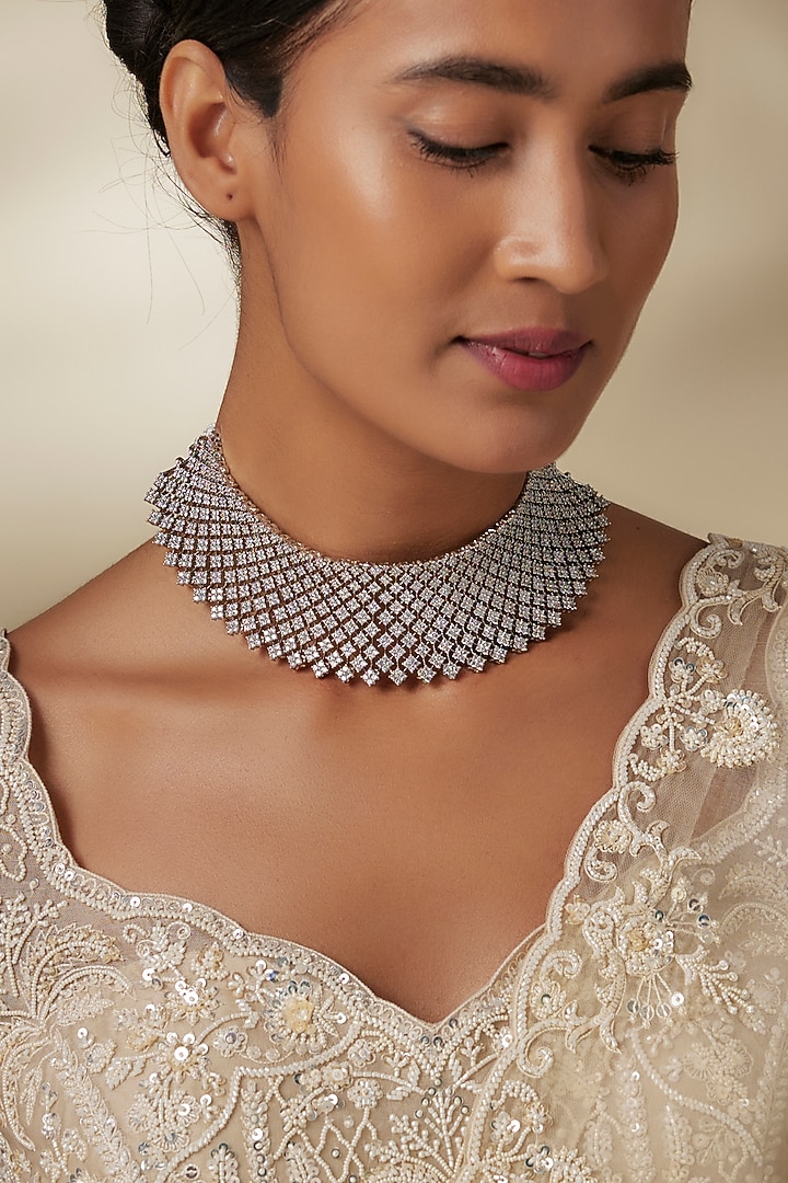 White Finish Zircon Choker Necklace by Aster at Pernia's Pop Up Shop