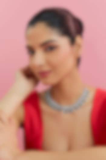 White Finish Zircon & Green Stone Necklace by Aster at Pernia's Pop Up Shop