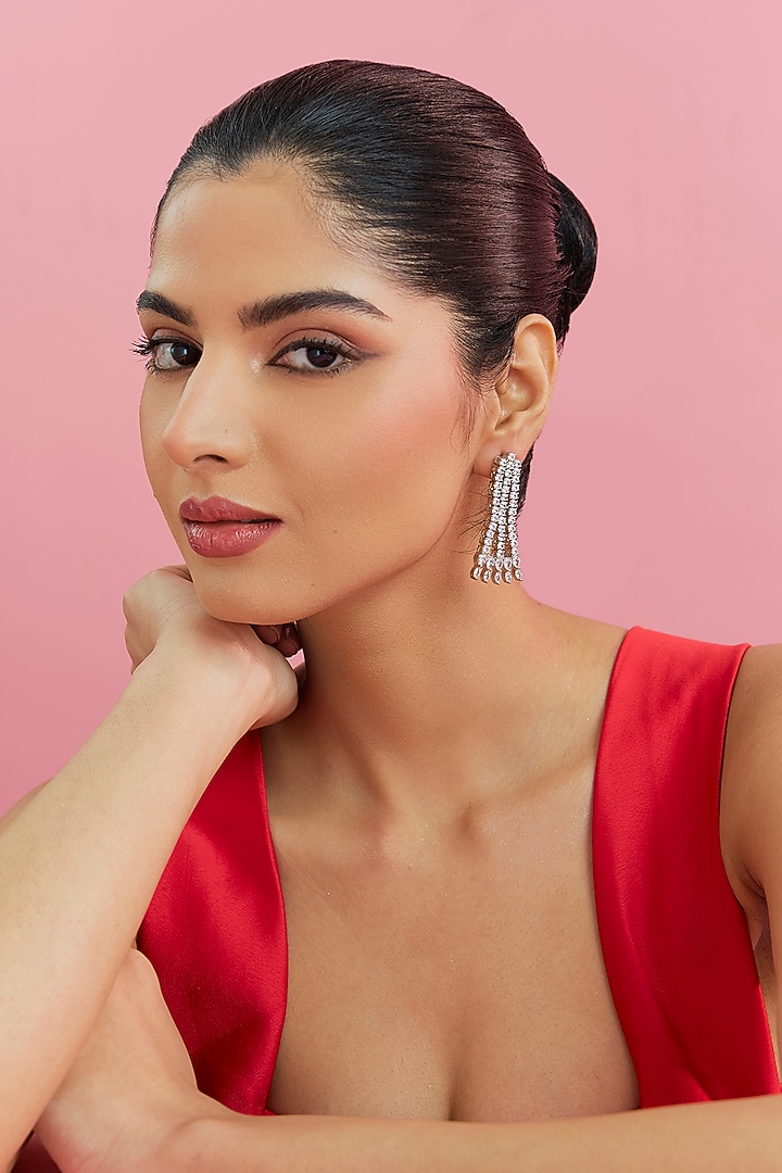 White Finish Zircon Dangler Earrings by Aster at Pernia's Pop Up Shop