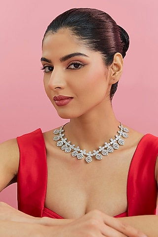 White Finish Zircon Necklace by Aster